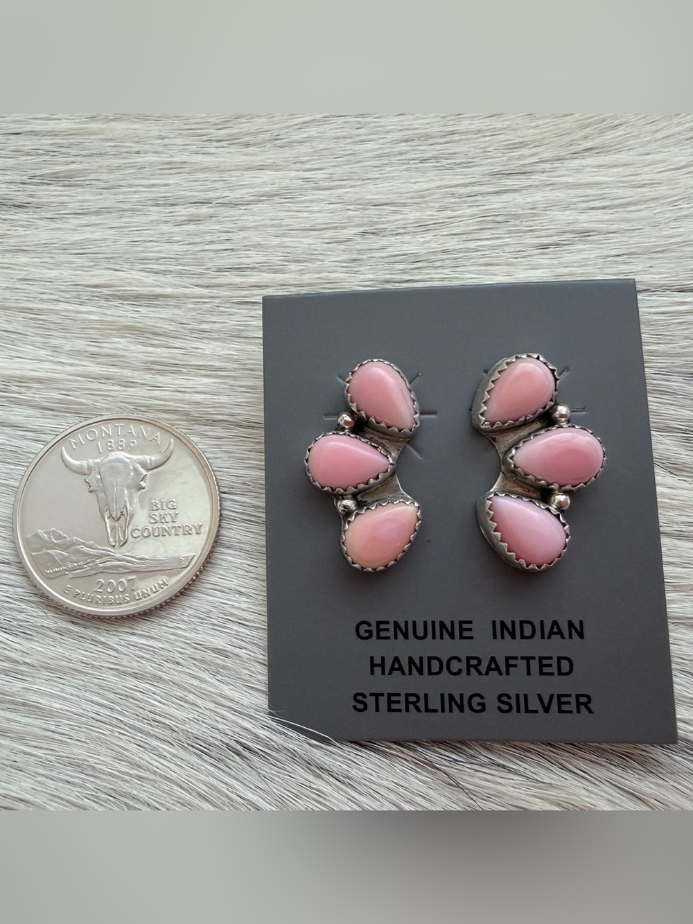 ❤️ Signed Navajo Maxine Ramirez Queen Pink Conch Half Cluster Native Earrings - Picture 12 of 17